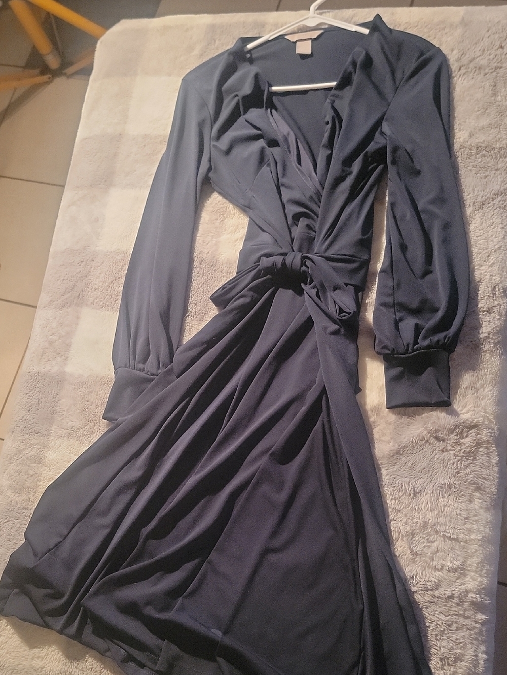 H&M Navy Long Sleeve Wrap Dress with Waist Tie